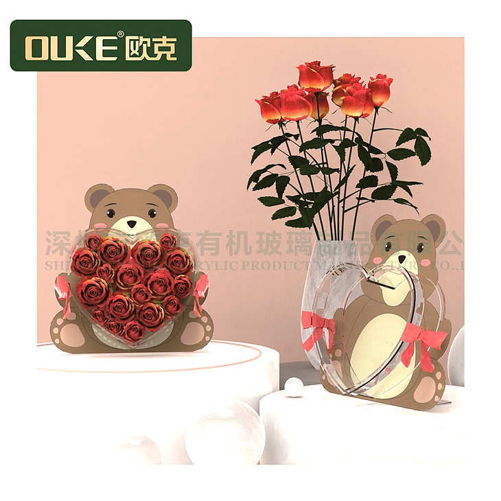 亞克力創(chuàng)意心形小熊永生花盒